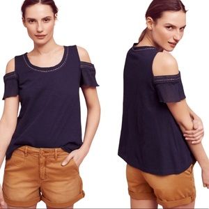 Anthropologie Akemi & Kin Salma Navy Blue Cold Shoulder Top XS Petite